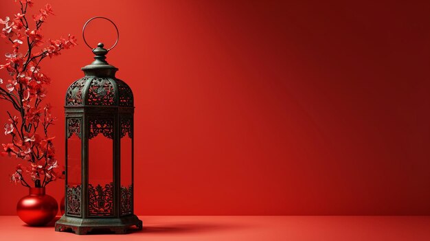 copy space side view of lantern and lentern with red background