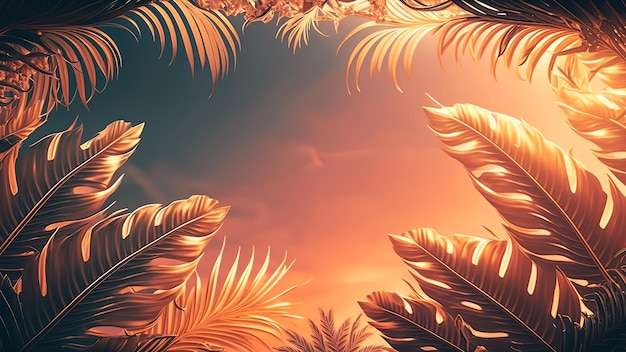 Скопируйте пространство силуэта тропической пальмы с солнечным светом на фоне закатного неба и облаков