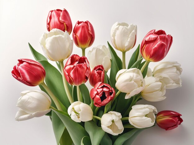 Copy space tulips flowers white background