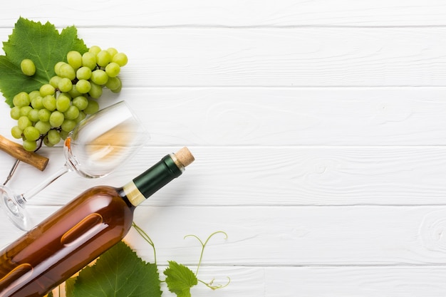 Copy space white wine on wooden background