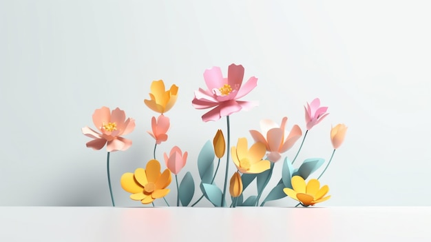 Скопируйте пространство с цветочным декором, вырезанным из бумаги на белом фоне