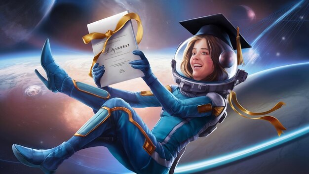 Photo copy space woman with graduation diploma