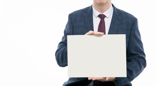 Photo copy space for your text mans hands holding empty board isolated