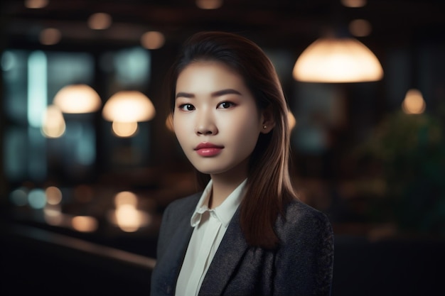 Copy woman confident office portrait happy corporate asian businesswoman space business successful Generative AI