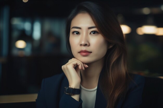 Копировать женщина финансы пространство уверенный бизнес офис корпоративный портрет бизнесвумен азиатский счастливый генеративный ИИ