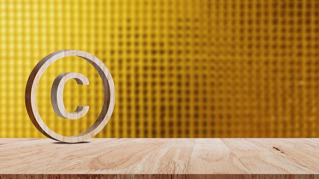 Foto concetto di copyright diritti d'autore e proprietà intellettuale brevettata copyright symbol protection segno su tavolo di legno registrare marchio e logo