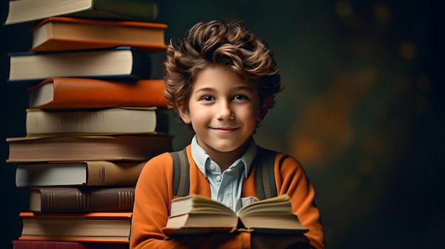 copyspace background a boy sitting in front of a book