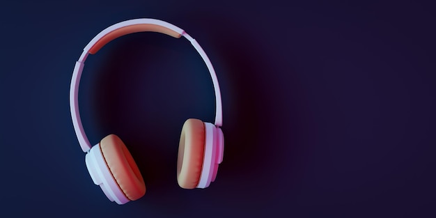 Copyspace background with white wireless headphones on dark blue background3d rendering