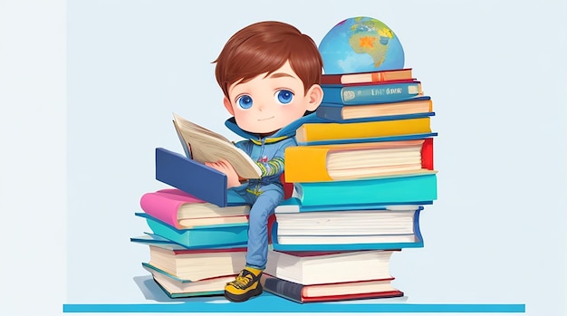 Copyspace boy holding stack of books