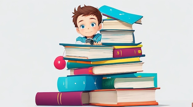 Copyspace boy holding stack of books