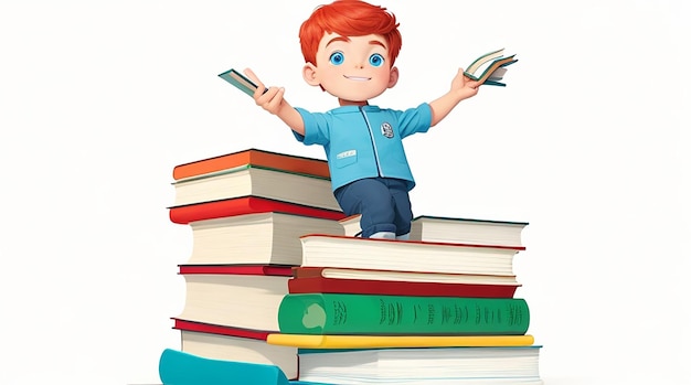 Copyspace boy holding stack of books