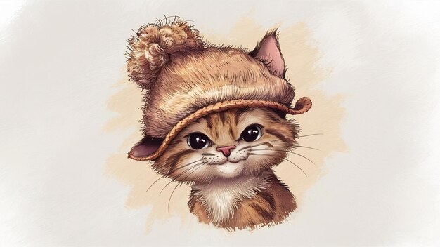 Photo copyspace cute cat weating fur cap