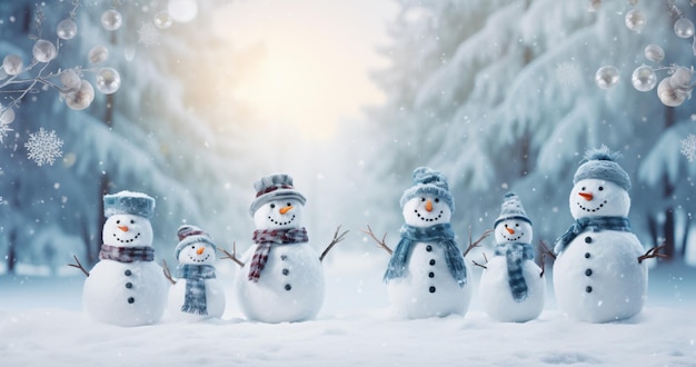 Copyspace Many snowmen standing in winter Christmas