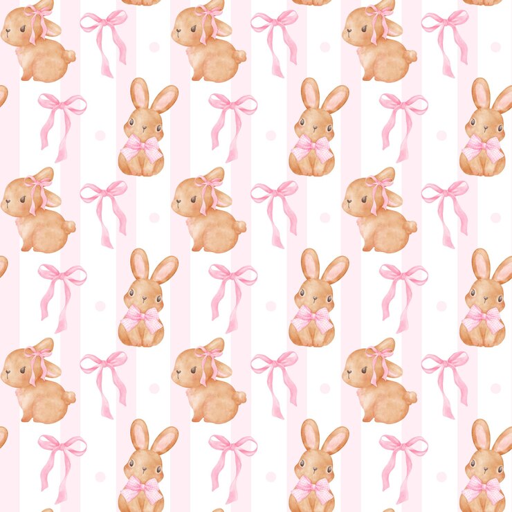 Photo coquette bunny with pink ribbon bow watercolor hand painting trendy illustration
