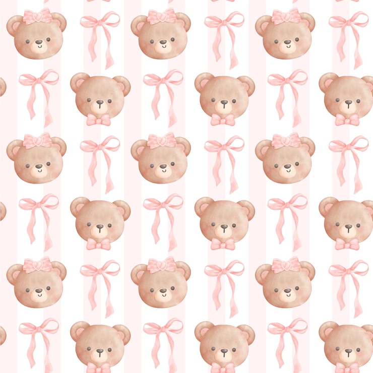 Photo coquette teddy bear with pink ribbon bow watercolor hand painting trendy illustration
