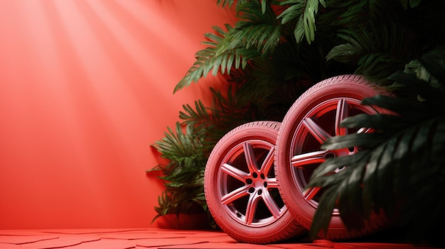 Photo coral background with car tires