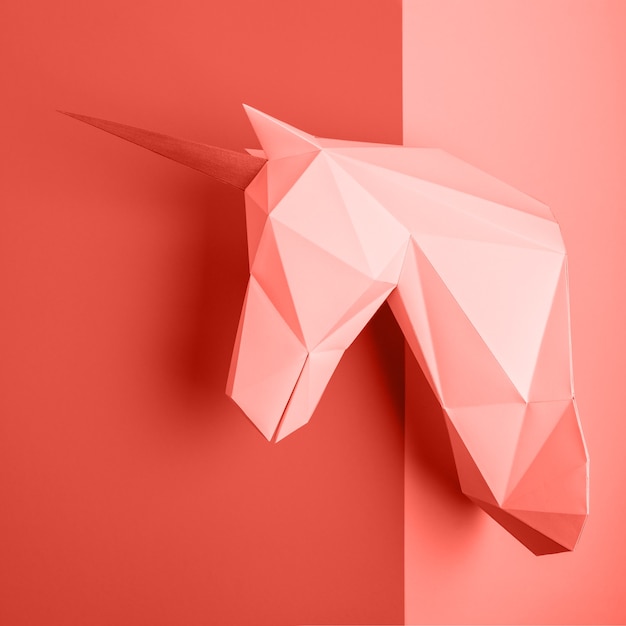 Coral color papercraft model of unicorn head