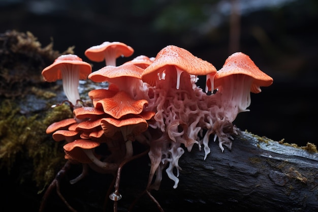 Photo coral fungus tentacles entwined on a rotting log