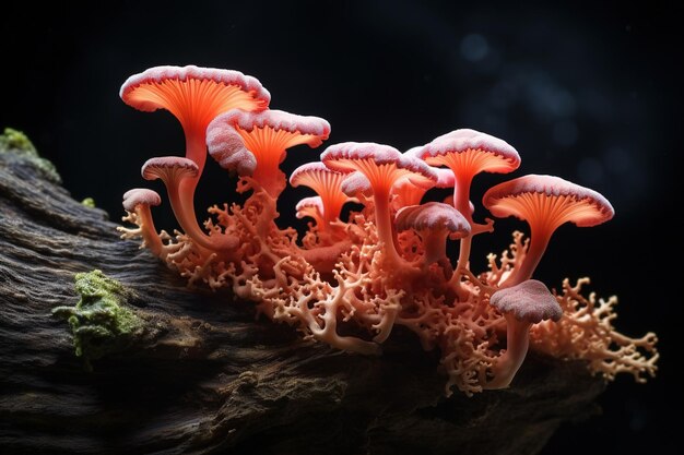 Photo coral fungus tentacles entwined on a rotting log