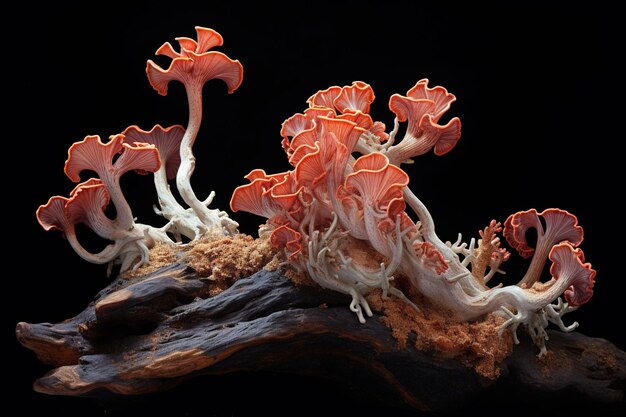 Photo coral fungus tentacles entwined on a rotting log