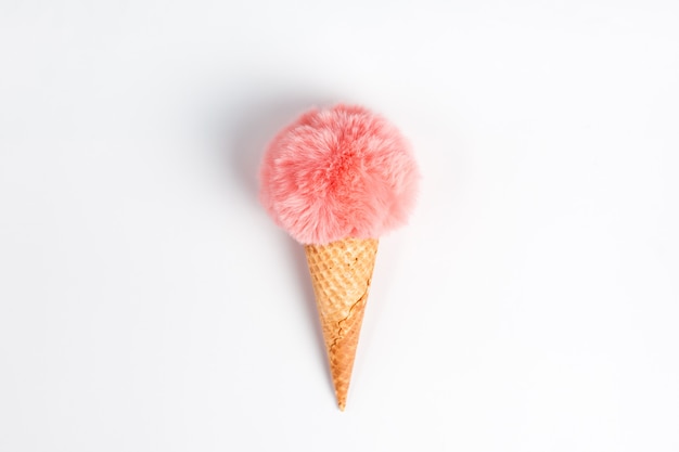 Coral fur ball in waffle cone