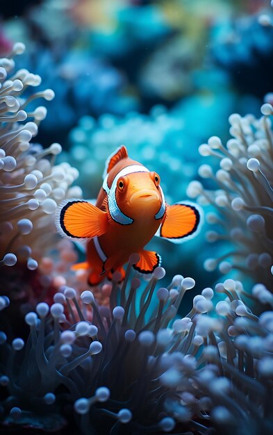 Coral Oasis Clownfish Amidst the Beautiful Blurry Depths