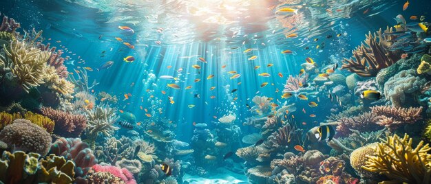 Coral reef and exotic fish under water