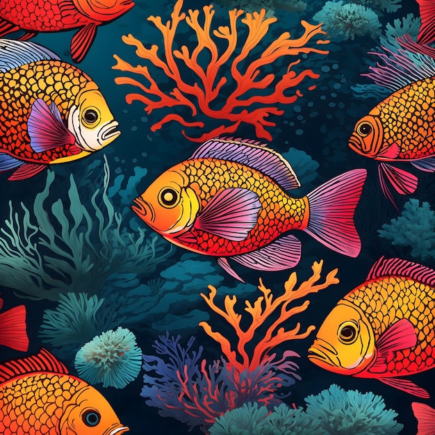 Coral reef fish illustration ai generative