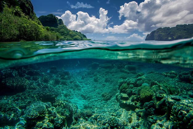 Foto riff di corallo a metà fondo vista d'acqua dell'oceano