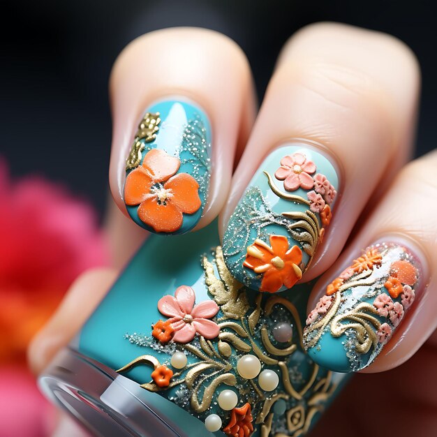 Nails By Marissa M - Peachy coral teal | Facebook