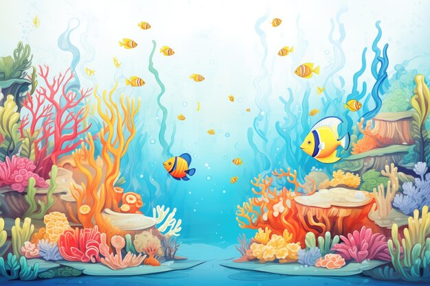 A coral reef underwater scene with radiant sea life