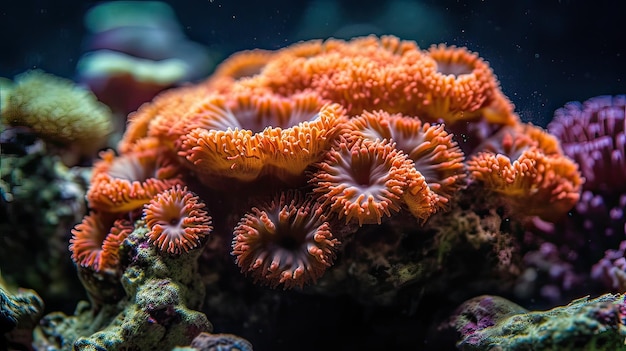 A coral reef with a bright orange and yellow coral