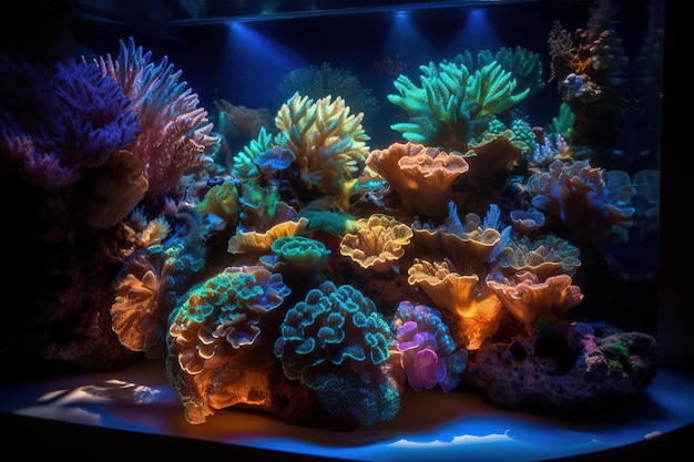 A coral reef with a colorful light on it