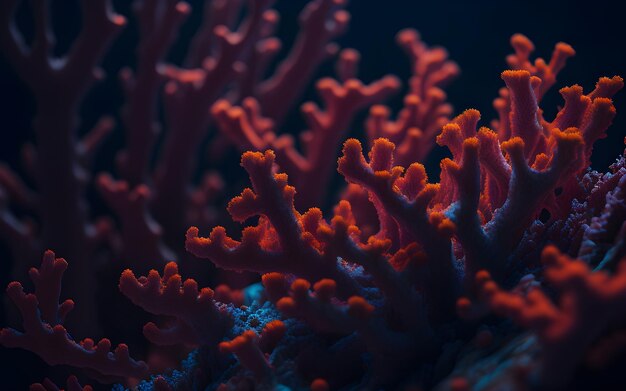 A coral reef with a dark blue background