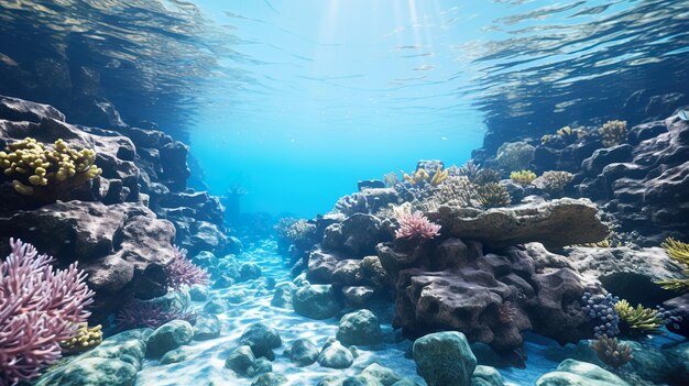 水の中に大量のサンゴ礁があるサンゴ礁