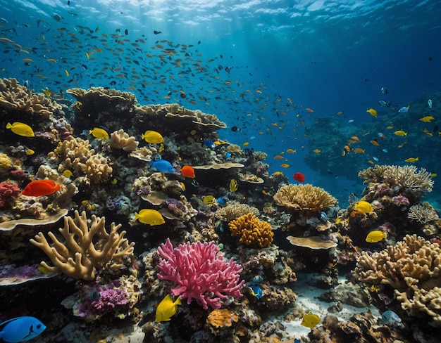 a coral reef with many tropical fish and corals