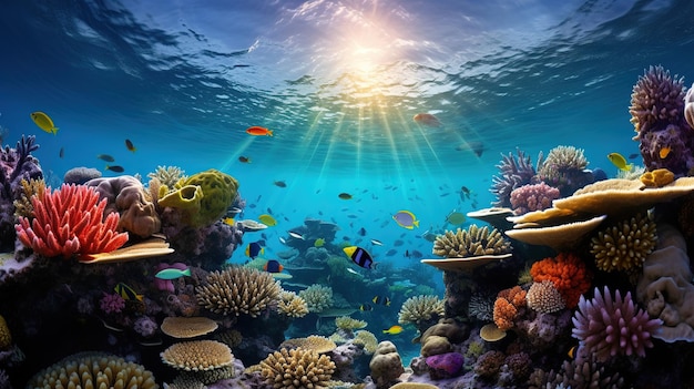 Coral reef with marine life