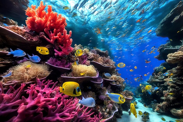 Coral reef with marine life