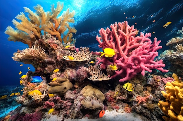 Coral reef with marine life