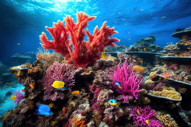 Coral reef with marine life