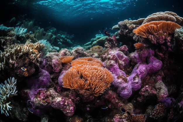 A coral reef with a purple and purple color.