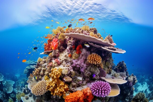 Photo a coral reef with a shark and a diver in the background