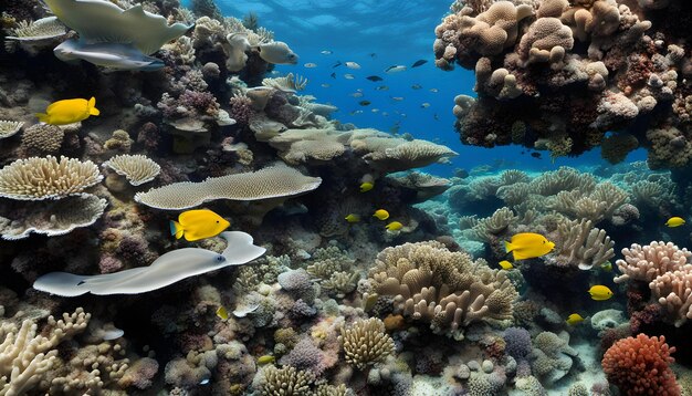 Photo a coral reef with a yellow fish and some other fish