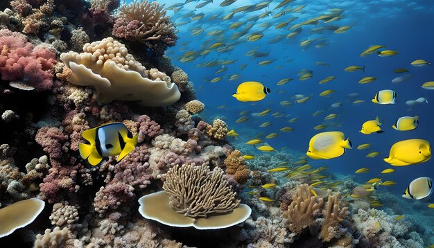 Photo a coral reef with a yellow fish and some other fish