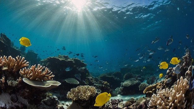 Photo a coral reef with a yellow fish swimming in the background