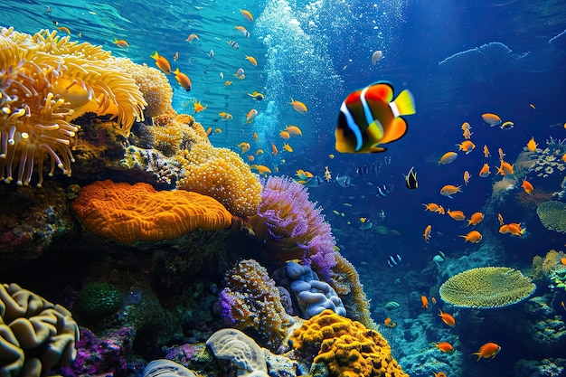 Coral reef wonders Colorful underwater scenes teeming with marine life Breathtaking underwater vistas showcasing vibrant coral reefs bustling with marine biodiversity