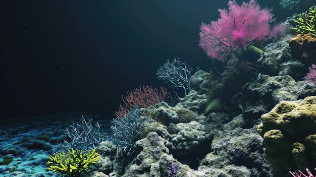 Photo coral reefs in the solid black background