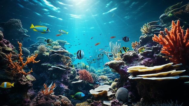 coral reefs with lots of tropical fish