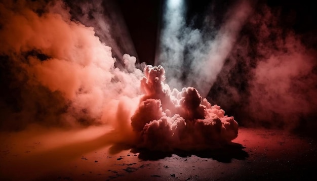 Photo coral smoke on stage floor in dark room vibrant background adding drama to stage productions and dan