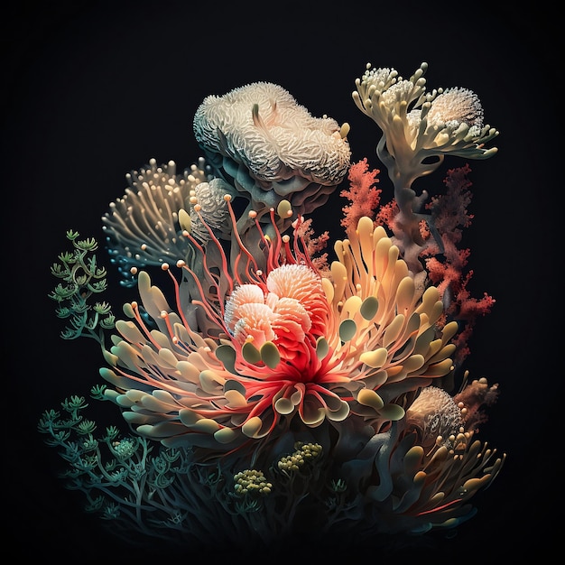 A coral with a red flower